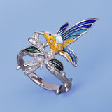 New Hummingbird Design AAA Zircon Epoxy Creative Bird Handmade Enamel Ring
