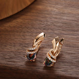 14K Rolled Gold Inlay Gradient AAA Zircon Diamonds New Trendy Geometric Clip Earrings
