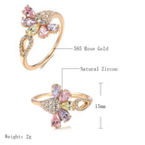 Charming 14K Rolled Rose Gold Bee Ring with Micro Inlay AAA White Zircon Diamonds for Women - Fine Jewellery