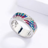 Luxury 925 Silver AAA Zircon Diamonds Handmade Blue Epoxy Enamel Romantic Ring