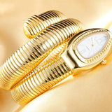 High Quality Fashion Snake Luxury Gold Quartz Winding Bangle Watches with Crystals for Women - Ideal Gift for Ladies