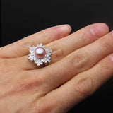 Superb Snowflake Design AAA Zircon Diamonds Silver Multicolour Pearl Rings