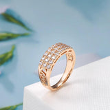 New Filled 14K Rose Gold Three Rows Micro-wax Inlay AAA+ Zircon Diamonds Hollow Trendy Rings - Fine Party Jewelry KIN