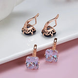 14K Filled Gold Square Large AAA Green White Blue Zircon Earrings Fashion Earrings