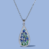 925 Silver Fashion Handmade Enamel Blue Flower Ladies Pendant Necklace