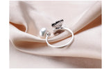 Butterfly Shape Natural Freshwater Pearl Shiny AAA Zircon Diamonds Silver Ring