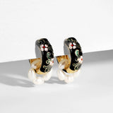New Fashion Enamel Flower Huggie Hoop Vintage Boho Circle Handmade Earrings
