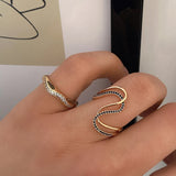 Adorable Geometric lines 14K Rolled Rose Gold AAA Zircon Diamonds Bride Rings - Ethnic Fashion Fine Jewellery