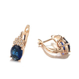 14K Gold Filled New Oval Gems White Deep Blue AAA Zircon Crystal Stacked Round Earrings