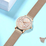New Elegant Quartz Ladies Watches Stainless Steel Mesh Casual Waterproof Wrist Watches with 1 Set Bracelet