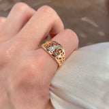 14K Rolled Gold Micro Wax Inlay AAAl Zircon Diamonds Hollow Flower Vintage Ring For Women