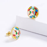 New Colourful Irregular Pattern Handmade Enamel Hoop Earrings