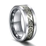New Silver Color Celtic Dragon Inlay Polished Tungsten Engagement Wedding Ring