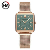 Elegant Green Dial Roman Square Ladies Rose Gold Plated Case Watches Quartz Stainless Steel Fashion Wristwatches