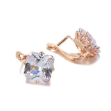 14K Filled Gold Square Large AAA Green White Blue Zircon Earrings Fashion Earrings