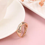 New Natural Black Zircon Cross Ring - Rose Gold Geometric Hollow Line Vintage Fashion Jewellery - The Jewellery Supermarket