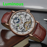 New Moon Phase Automatic Mechanical Watch - 3Bar Waterproof Dual Time Zone Display Skeleton Watches - The Jewellery Supermarket