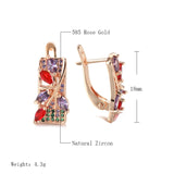 14K Gold Filled AAA Inlay Jelly Green Violet Zircon Diamonds Gold Flower Square Earrings