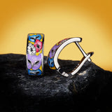 Exquisite Unique Women's White Handmade Enamel Colourful Cat Silver Earrings