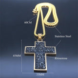 Black AAA CZ Crystal Stainless Steel Jesus Cross Pendant Necklaces - Gold Colour Chain Christian Necklace - The Jewellery Supermarket