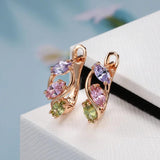 New 14K Rose Gold Rolled Prong Setting Colourful AAA Zircon Crystals Piercing Hoops Clip Earrings - Fashion Earrings