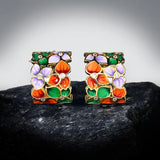 Classic 925 Silver Flower Colourful Handmade Enamel Jewelry Elegant Earrings