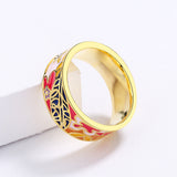 Exquisite Multicolour Leaf Shape Handmade Enamel Fashion Ring