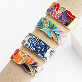 New Fashion Hadmade Enamel Colourful Flower Adjustable Gold Plated Rings