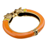 Unique Design Trendy Double Leopard Head Enamel Statement Cuff Bracelets Bangles, Gold Plated Animal Vintage Bracelet