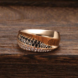 Luxury Geometric Cross 14K Filled Rose Gold AAA Black White Zircon Diamond Rings for Women - Fine Daily Jewellery