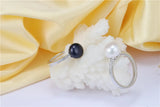 Superb Real Cultured Pearl Sterling Silver AAA Zircon Diamonds Adjustable Rings