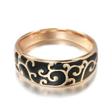 Excellent Luxury 14K Filled Rose Gold Black Enamel Ring Unusual Ethnic Pattern Rings - Creative Fashion Jewellery