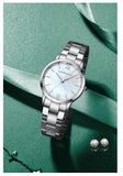 NEW Elegant Quartz Pearl Oyster Jade Stone White Shell Waterproof Ladies Full Stainless Steel Classic Wrist Watches