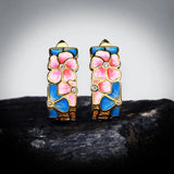 New Fashion Handmade Enamel Flower AAA Zircon Huggie Retro Bohemian Earrings