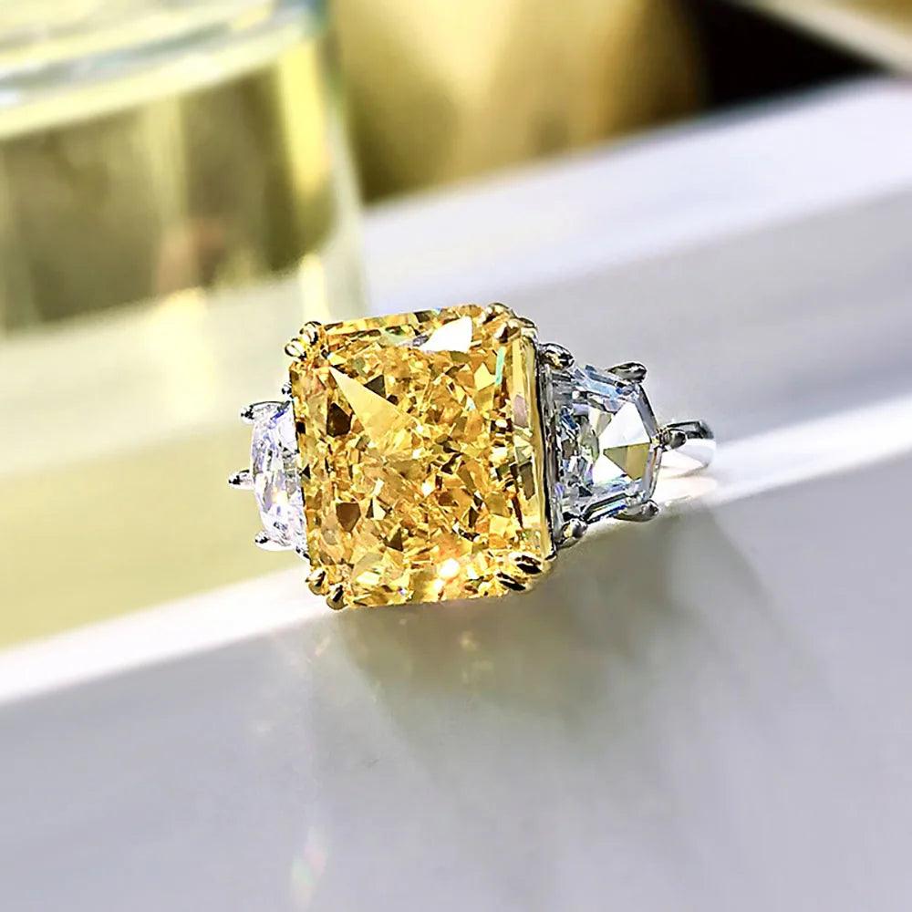 Sunlight 10*12mm AAAAA Lab Topaz Big Gemstone Big Diamond Rings for Girlfriend Wedding Party Fine Jewellery - The Jewellery Supermarket