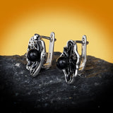 Black Hollow Pearl Fashion Enamel Handmade Epoxy Enamel 925 Silver Earrings