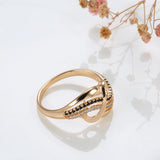 High Quality Rolled 14K Rose Gold Fine Jewellery Black, White AAA Zircon Diamonds Geometric Lines Cross Waves Ring