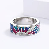 Luxury 925 Silver AAA Zircon Diamonds Handmade Blue Epoxy Enamel Romantic Ring