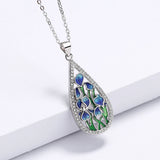 925 Silver Fashion Handmade Enamel Blue Flower Ladies Pendant Necklace