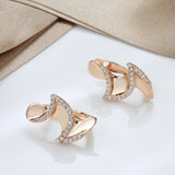 14K Filled Gold Edge Inlay AAA Zircons Diamonds Unique Folding Clip Fashion Earrings