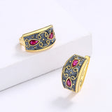 Exquisite Gold Inlaid AAA Red Zircon Crystal Handmade Enamel Two-tone Earrings