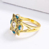 Exquisite 18KGP Geometric Square Inlaid AAA Zircon Diamonds Handmade Enamel Ring