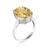 Intense 14K Gold Plated Silver Citrine Ring With Stone Oval Shape Gem 4 Prong Setting Shiny Jewellery for Women - The Jewellery Supermarket
