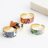 New Fashion Hadmade Enamel Colourful Flower Adjustable Gold Plated Rings