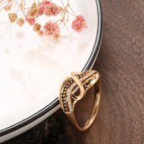 High Quality Rolled 14K Rose Gold Fine Jewellery Black, White AAA Zircon Diamonds Geometric Lines Cross Waves Ring