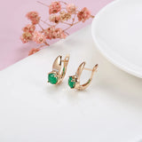14K Filled Gold Emerald Round Cut AAA Zircon Crystals Inlay Hoop Earrings for Women