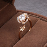 Lucky Rose Flower Design 14K Rolled Rose Gold AAA Zircon Diamonds Flower Vintage Style Ring - Fine Jewellery