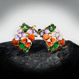 Classic 925 Silver Flower Colourful Handmade Enamel Jewelry Elegant Earrings