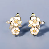 Fashion Elegant Handmade Enamel White Golden Flower Earrings