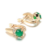 14K Filled Gold Emerald Round Cut AAA Zircon Crystals Inlay Hoop Earrings for Women